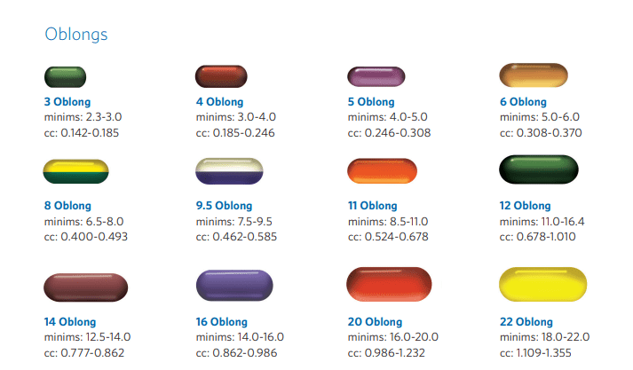 Oblong Softgel Sizes